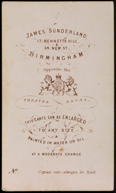 Impronta del Fotógrafo, c.1870 (tarjeta impresa) de James Sunderland